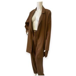 Elegant Brown Oversized suit jacket Pantsuit